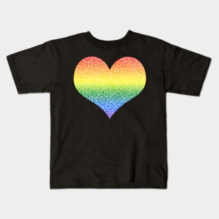 Ombré LGBTQ colours and white swirls doodles heart Kids T-Shirt